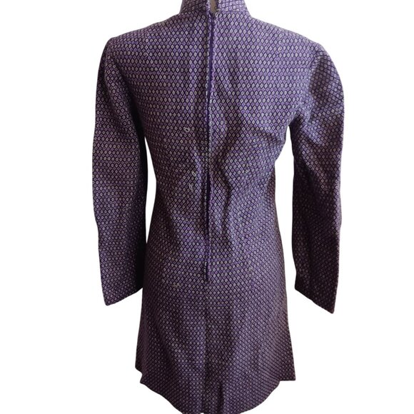 1OF1 Medium Women's Vintage 70's Dress Purple Geometric Sleeveless Vest Overlay - Picture 5 of 9